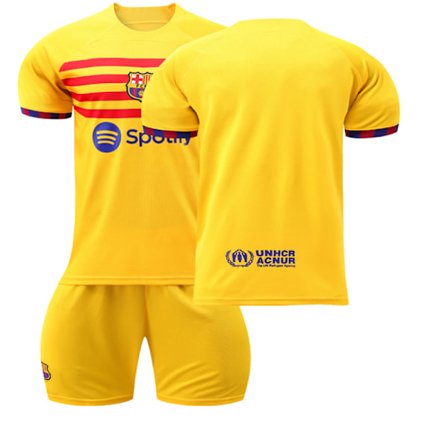 Barcelona 2022-23 tredje borte drakt gul nr. 9 Lewandowski 6 Gavi fotballdrakt Catalonia-elementer