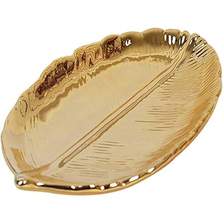 Gullbladbrett, keramisk oppbevaringsbrett, gyllent keramisk oppbevaringsbrett/fruktbrett/smykkebrett/dekorasjonsbrett