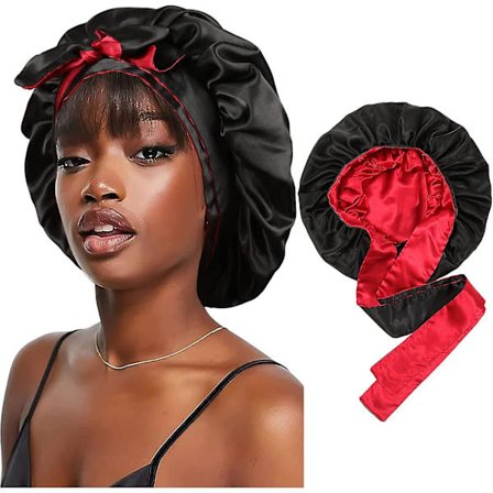 Satin Bonnet Silke Sovmössa Hår Bonnet För Svarta Kvinnor Stretch Tie Band Hår