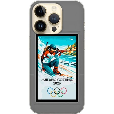 Kompatibelt Mobildeksel til Apple iPhone 15 Pro Retroplakat Cortina Milano 2026 med fjell, vintersportsutøvere, italienske trikolor, Milano-katedralen