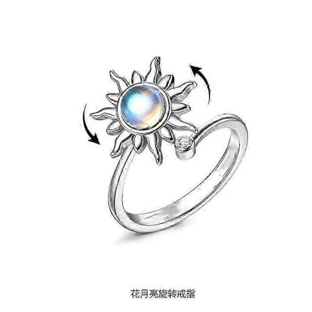 Fidget Ring for Kvinner Jenter Åpen Justerbar Angst Ringer Solsikke Tusenfryd Månestein Stjerne Knoke Ringer Spinner Ringer (FMY)