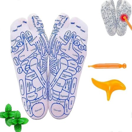 Vyöhyketerapiasukat-setti, vyöhyketerapiasukat akupainantakynällä, akupistesukat-setti, akupainanta vyöhyketerapia jalkahierontasukat