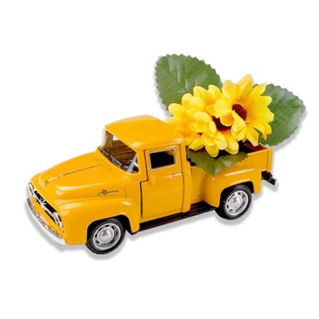 Vintage Pickup Truck Dekor med Kunstig Solsikke/Påske Fargerikt Egg Legering Kjøretøy Modell Leketøy Skrivebords Ornament Småbarn Gutter Jenter B[D]