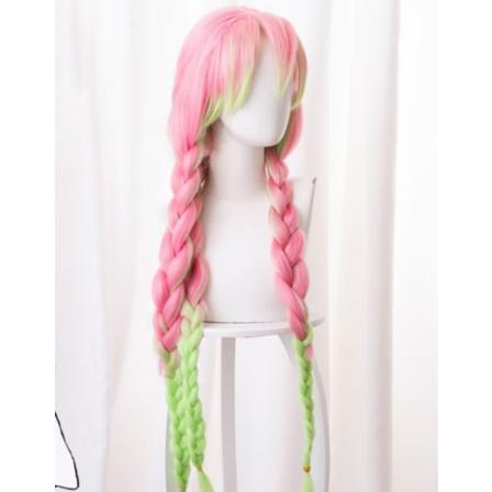 Kanroji Mitsuri Cosplay Paryk til Demon Slayer Grøn og Pink L