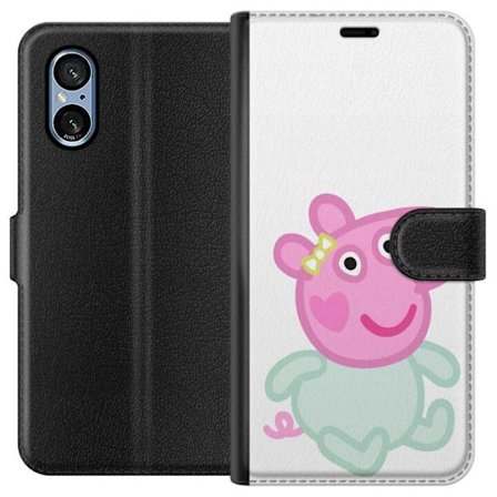 Yhteensopiva Lompakkokotelo Sony Xperia 5 V Peppa Pig vauvahahmo pastelliväreissä, suloinen piirretty lasten kuvitus pehmeällä minimalistisella ty