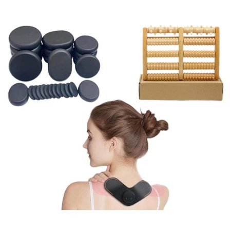 Relax Package - Hot Stone + Electric Neck Massager + Foot Massage Wood