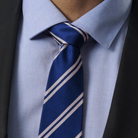 Silver-Tone Twin Stripe Navy Silk 8cm Tie for Men - Patterned Ties