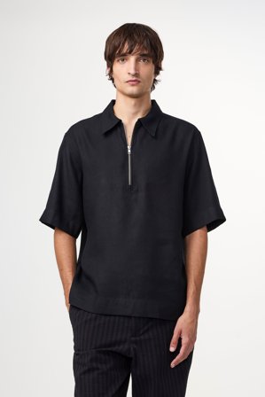 NN.07 Bruno 1808 Polo Herren Schwarz Leinenmix