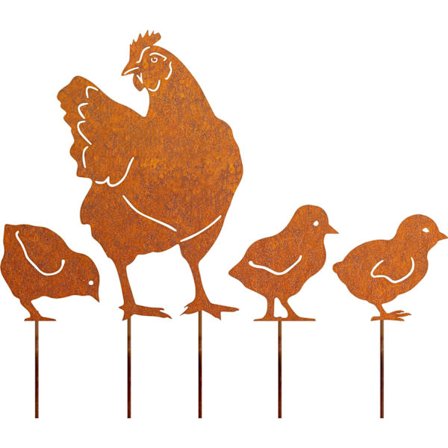 Rostiga kycklingar trädgårdsdekoration, naturlig rostpatina, trädgårdsdekoration R