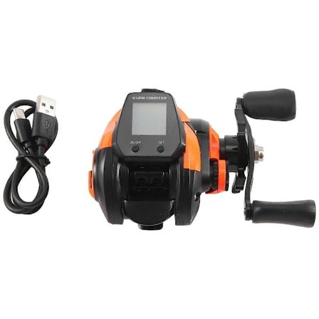 Elektronisk Baitcasting Fiskehjul LED-skærm USB og Solar Opladning 7.2:1 Hav Saltvandshjul Orange Højre