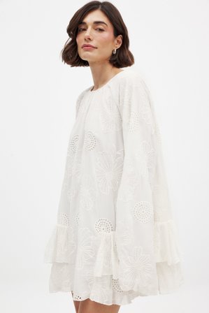 NA-KD Robe courte brodée et volumineuse - Robes en Mousseline - Blanc - EU 40