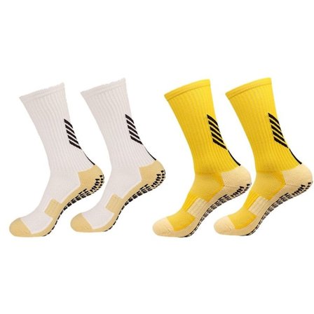 2 par skridsikre sportsokker med skridsikker gummigreb til hvid + gul KLB