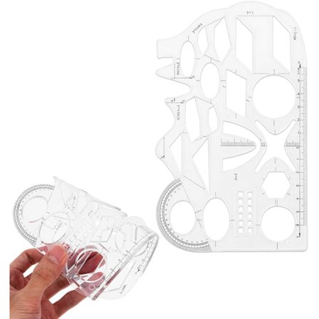Multifunktionel Geometrisk Tegnelineal i Plastik, Fleksibel, Måleværktøj til Skole og Kontor, Tegneskabelon (Transparent)