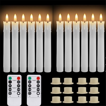 Pakkaus 12/24 kpl liekettömästi välkkyviä norsunluun kartiomaisia ​​kynttilöitä kaukosäätimellä toimivalla paristolla toimivalla LED 3D Wick -kynttilä