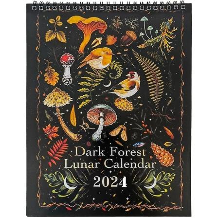 Dark Forest Lunar Calendar 2024, Veggkalender Månedskalender fra januar til desember, 2024 Kalenderplanlegger for hjemmeskolekontorinnredning No Hook 