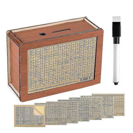 Puinen säästölipas, puinen säästölipas laskurilla, säästöpossu merkinnällä, säästölipas, puu