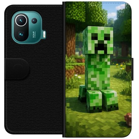 Kompatibelt Plånboksfodral till Xiaomi Xiaomi Mi 11 Pro Block-baserad Creeper-figur i en grön pixell värld, ikonisk spelillustration för barnrum,
