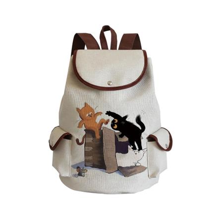 Tegneserie svart katt trykt minimalistiske bærbare ryggsekker for studenter studentbokveske Søte dyr snøresnorvesker med høy kapasitet sj5145 Cat