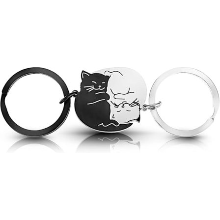 Par nøgleringe, katte nøgleringe, rustfrit stål katte nøgleringe, par nøgleringe, Valentinsdags gave.