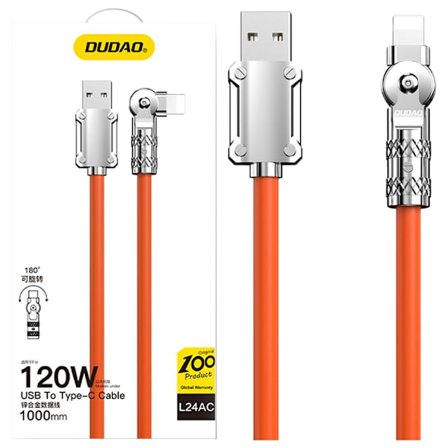 Vinkel USB-A - Lightning-kabel 30W 1m 180° rotasjon Dudao - oransje