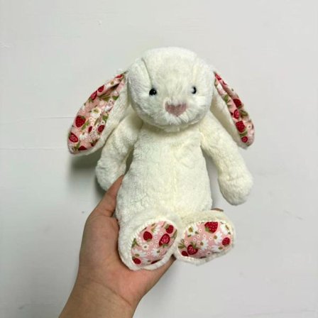 Jellycat Bartholomew Plyslegetøj, blødt og behageligt, perfekt til børn, Valentinsdagsgaver, samlerobjekter, 18 hvide blomstrede kaniner.