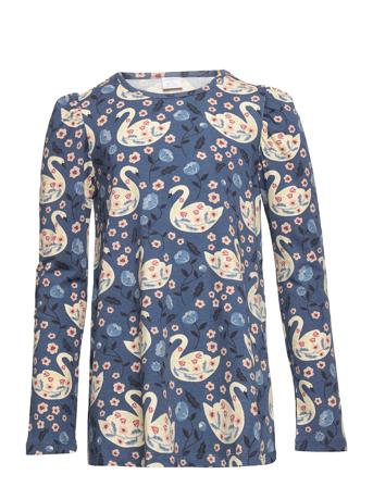 Top Long W Puffsleeve Aop Swan Blue Lindex