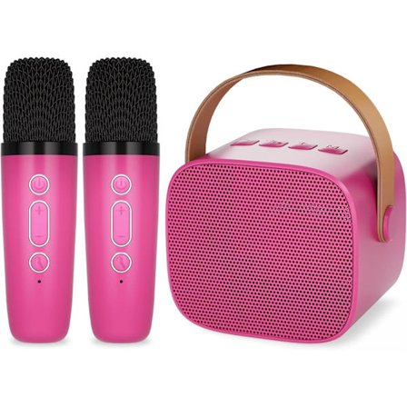 Karaoke-maskine til børn med 2 trådløse mikrofoner, bærbar Bluetooth-højttaler, gavelegetøj til piger og drenges fødselsdag