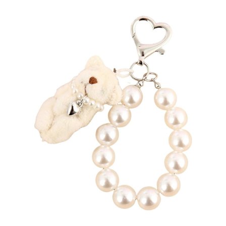 Yndig Plys Bjørn Nøglering Med Robust Perlekæde Perfekt Til Moderigtige Kvinder Damer Daglig Brug Afslappet Tøj hvid sløjfe