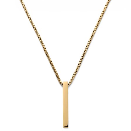Polished Gold-Tone Stainless Steel Bar Pendant Necklace for Men - Steel necklaces