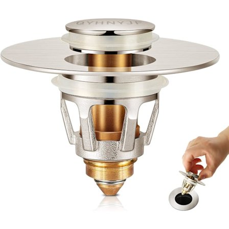 Handfatsproppar Borstad Nickel – Pop Up Avloppspropp & Sil, 2-i-1 Universal Handfatspropp för 1.1" till 1.5" Handfat Avloppsrör, B