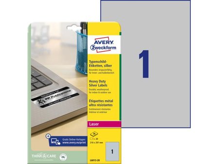 AVERY Etikett slitstark 210x297mm silver 20/fp - Lyreco - Emballage och lagerutrustning - Etiketter och godsmärkning - Vattenfasta etiketter