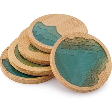 [NT] Runda Ocean Wave Epoxy Resin och Bambu Underlägg Dryckesmatta - 5-pack