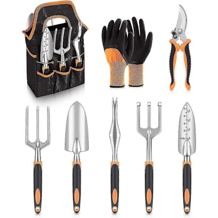 Havesætsæt 8 Dele, Kraftigt og Letvægts Aluminium Legeringsværktøj med Skridsikkert Ergonomisk Håndtag, Holdbar Opbevaringstaske, Havehåndværktøj
