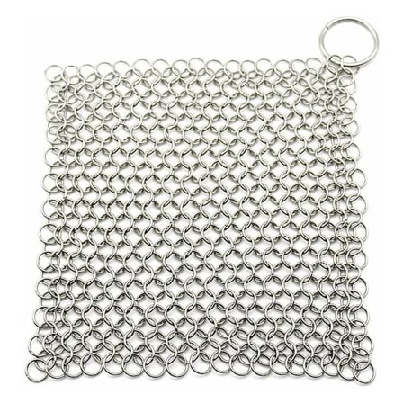 Støpejernsrenser kjedemaske, rustfritt stål kjedevasker, 7 x 7 tommers ringrenser for rengjøring av støpejern og smijern med hengende ring, doe