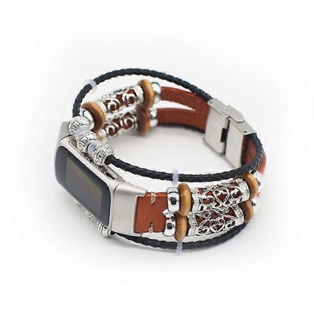 Trendig Design Dekoration Läder Flätat Klockarmband Ersättning Kompatibel För Fitbit Charge 5