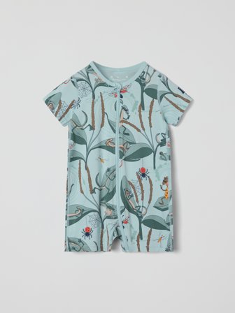 Polarn O. Pyret - Short-sleeved sleepsuit with lizard print - 50|56 - Childrenswear - green