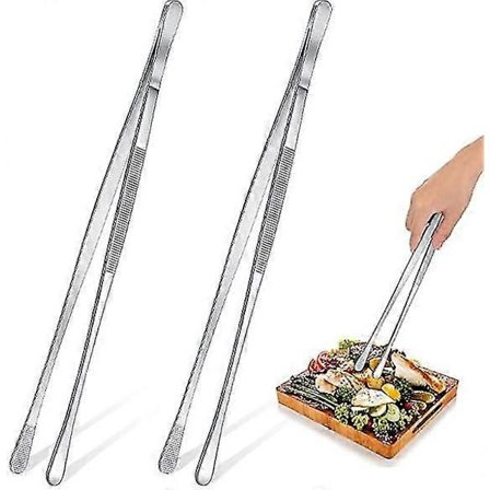 2 st 30 cm Extra Långa Kökstänger i Rostfritt Stål med Runda Toppar, Kökstänger för Grillning, BBQ, Pasta
