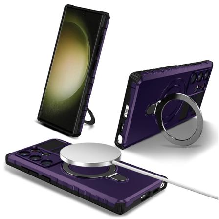 For Samsung Galaxy S24 Ultra Magnetisk Kickstand Deksel PC+TPU Telefondeksel Kompatibel med MagSafe Purple