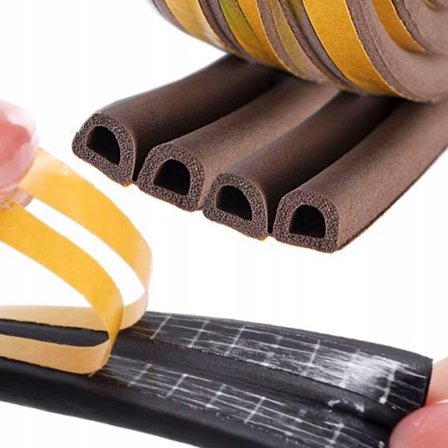 Selvklæbende D-Profil Gummiliste til Vinduer og Dore – 100 m Brun | EPDM | 9x8 mm | Til Fuger 3–7 mm