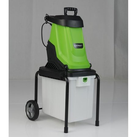 Elektrisk Haveaffaldsmaskine 2800W COSTWAY, Opsamlingsbakke på 50 L, Skærediameter 45 mm, Hjul, Trådmulcher til Træ, Grøn