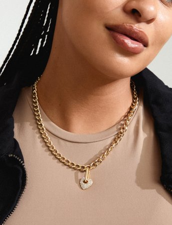 Pilgrim Charm Crystal Heart Pendant Gold-Plated - Silver - ONE SIZE