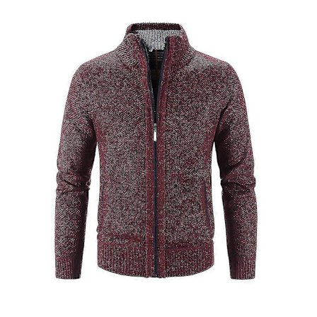 Herr Vinter Varm Långärmad Enfärgad Dragkedja Stickad Kofta Casual Tröja Topp Jackor