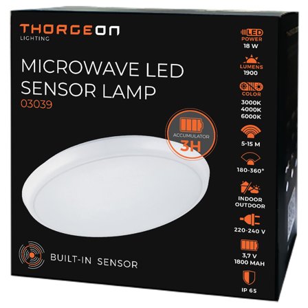 ThorgeOn Sensorlampe m/nødlysfunksjon 18W IP65 CCT