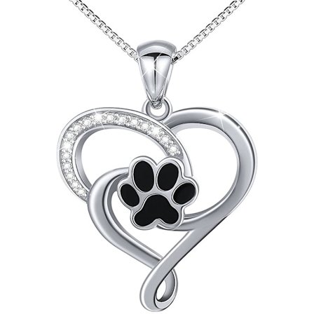 Halsband med hjärta och tassavtryck i sterling silver för hund, katt och husdjur samt örhängen för kvinnor och flickor