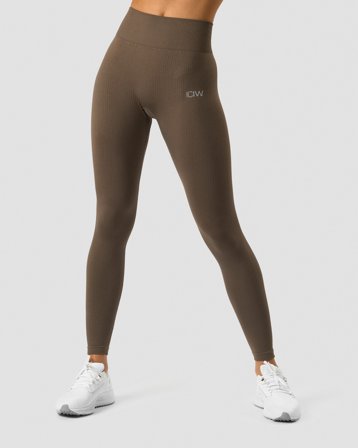 ICANIWILL - Ribbed Define Seamless Tights Dark Sand Wmn - Treningstights - Dame - ICIW