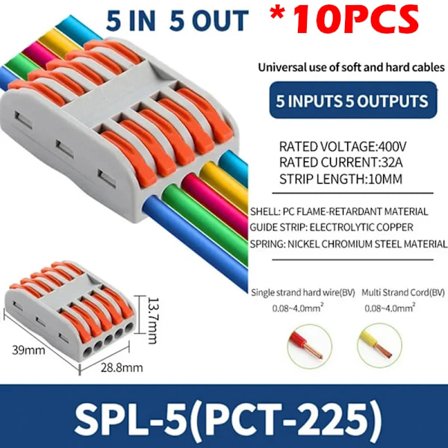 SPL2/3/4/5 Kopplingsplint Snabb PCT Lampkabelkontakt Parallell Kopplingsdosa 1/2/3/4/5 in Flera Utgångar Splitter