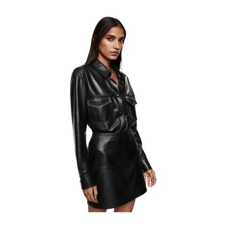 Mango 100% leather shirt Sort, Dame Skjorter