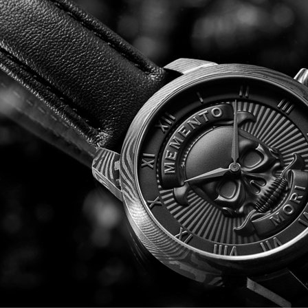 Memento Mori | Damascus Steel Skull Watch for Men - Wrist watches
