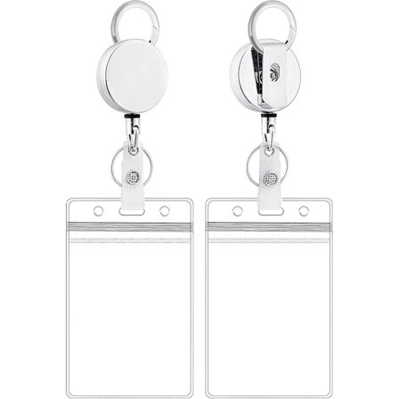 Plast ID-hållare med utdragbar rullesats, vertikal ID-hållare med rullhållare silver 2-pack