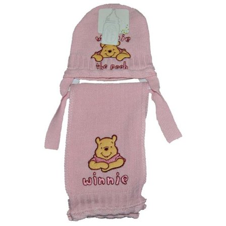 Nalle Puh mössa + halsduk 44 cm Ljusrosa